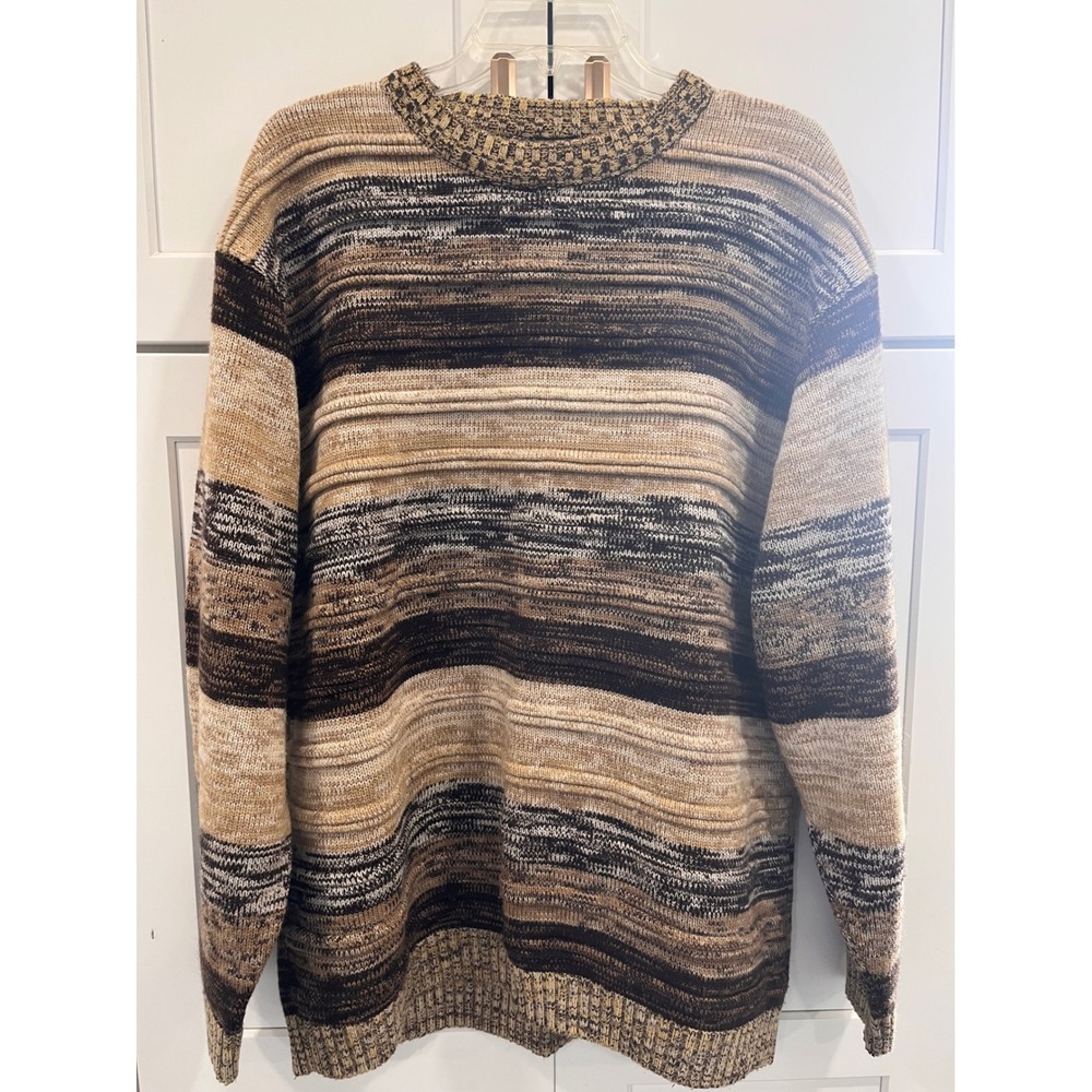 Southpole Vintage Mens XL Striped Knit Sweater Brown Tan Crewneck Streetwear